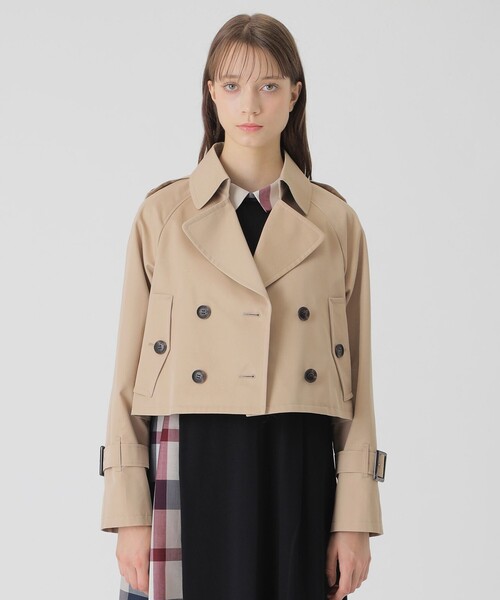 バーバリーブルーレーベル トレンチコート ノバチェック ホース刺繍 ピンク×茶色 バーバリーブルーレーベル トレンチコート ノバチェック ホース刺繍