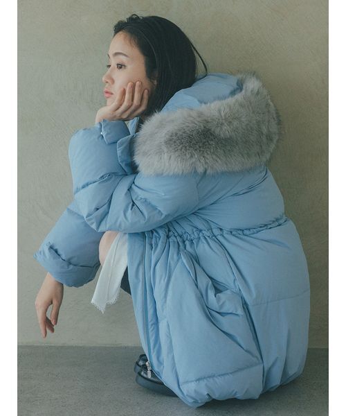 新品タグ付　西川フードファーミドルダウン　水色　SNIDEL WEB限定カラーあり】西川フードファーミドルダウン（ダウンジャケット