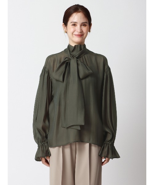 SUIT SQUARE（スーツスクエア）の「CHANTOWA ボリュームスリーブシアーボウタイブラウス ウォッシャブルオーガンジー 無地 キャミソール付き（シャツ/ブラウス・レディース・ブラウン系/アイボリー系/カーキ系・38(9号)）」の18枚目の写真