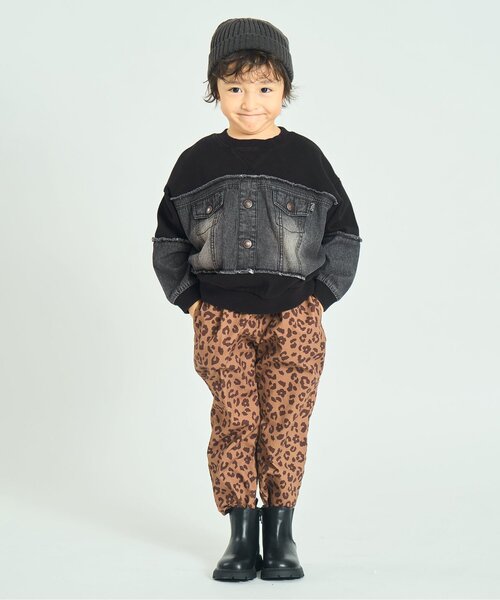 F.O.KIDS(エフオーキッズ)の「【ジュニア対応】デニムドッキングプルオーバー(スウェット・キッズ・ブラウン/ブラック・90/100/110/120/130/140/80)」の5枚目の写真