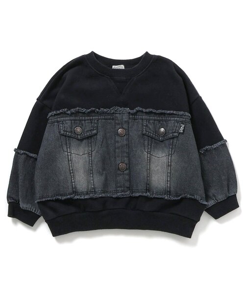 F.O.KIDS(エフオーキッズ)の「【ジュニア対応】デニムドッキングプルオーバー(スウェット・キッズ・ブラウン/ブラック・90/100/110/120/130/140/80)」の3枚目の写真