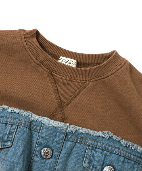 F.O.KIDS(エフオーキッズ)の「【ジュニア対応】デニムドッキングプルオーバー(スウェット・キッズ・ブラウン/ブラック・90/100/110/120/130/140/80)」の8枚目の写真