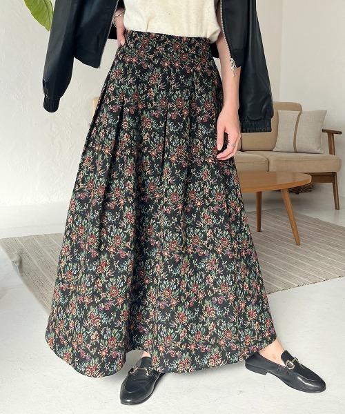 Rejoule（リジュール）の「ゴブラン柄 タックフレアスカート（スカート