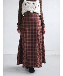 Plaid pattern panel flared skirt