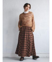 Plaid pattern panel flared skirt