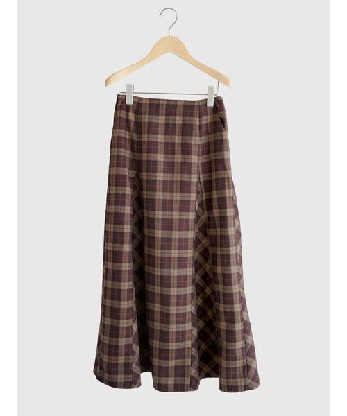 FIKA.(フィーカ)の「Plaid pattern panel flared skirt(スカート・レディース・エンジ/ブラウン・SMALL/MEDIUM)」の4枚目の写真