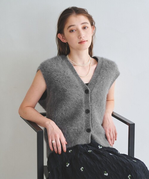 美品 UNITED ARROWS フォックス カシミヤ ベスト ネイビー フォックスカシミヤ Vネック ベスト（ベスト）｜UNITED ARROWS