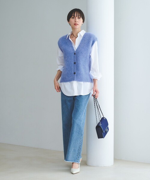 美品 UNITED ARROWS フォックス カシミヤ ベスト ネイビー UNITED ARROWS｜フォックスカシミヤ フリルコンビ ベスト