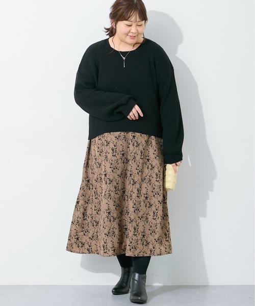 SMILE LAND（スマイルランド）の「＜大きいサイズ＞2点セット（あぜ編ニットプルオーバー＋インナーワンピース）（ワンピース・レディース・モーブ系/杢グレー/モカ/ブラック系・5L/4L/3L/LL/L）」の2枚目の写真