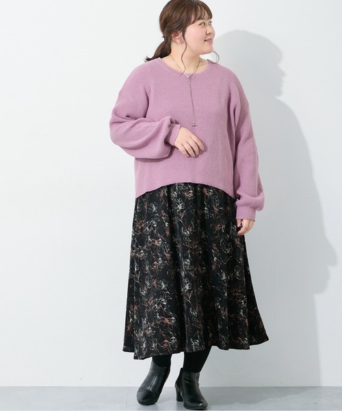 SMILE LAND（スマイルランド）の「＜大きいサイズ＞2点セット（あぜ編ニットプルオーバー＋インナーワンピース）（ワンピース・レディース・モーブ系/杢グレー/モカ/ブラック系・5L/4L/3L/LL/L）」の4枚目の写真