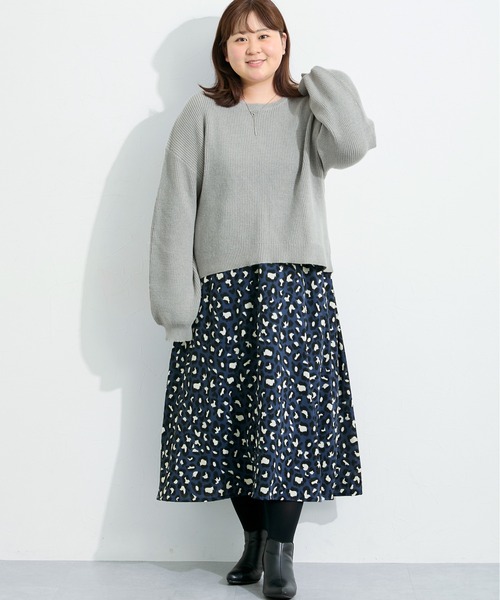 SMILE LAND（スマイルランド）の「＜大きいサイズ＞2点セット（あぜ編ニットプルオーバー＋インナーワンピース）（ワンピース・レディース・モーブ系/杢グレー/モカ/ブラック系・5L/4L/3L/LL/L）」の3枚目の写真