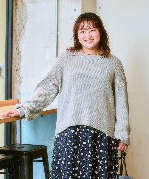 SMILE LAND（スマイルランド）の「＜大きいサイズ＞2点セット（あぜ編ニットプルオーバー＋インナーワンピース）（ワンピース・レディース・モーブ系/杢グレー/モカ/ブラック系・5L/4L/3L/LL/L）」の19枚目の写真