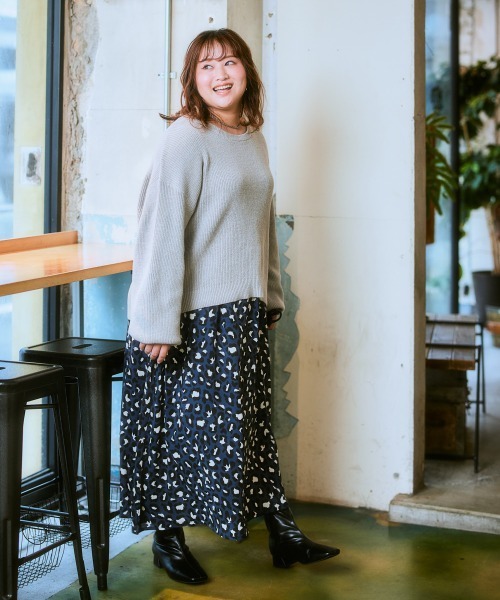 SMILE LAND（スマイルランド）の「＜大きいサイズ＞2点セット（あぜ編ニットプルオーバー＋インナーワンピース）（ワンピース・レディース・モーブ系/杢グレー/モカ/ブラック系・5L/4L/3L/LL/L）」の21枚目の写真