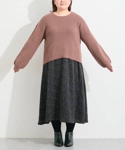 SMILE LAND（スマイルランド）の「＜大きいサイズ＞2点セット（あぜ編ニットプルオーバー＋インナーワンピース）（ワンピース・レディース・モーブ系/杢グレー/モカ/ブラック系・5L/4L/3L/LL/L）」の17枚目の写真