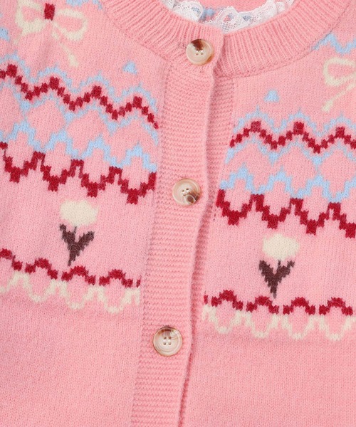 HOOK(フック)の「HOOK for girls ノルディック柄ニットカーディガン ガーリー&ポップデザイン(カーディガン/ボレロ・レディース・ライトベージュ/ピンク・MEDIUM/SMALL)」の11枚目の写真