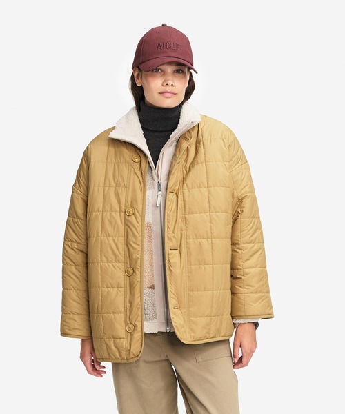 AIGLE（エーグル）の「撥水 リバーシブル キルティングボア シェルパジャケット（ブルゾン・レディース・カーキ/ダークネイビー・L/S/M/XS）」の8枚目の写真