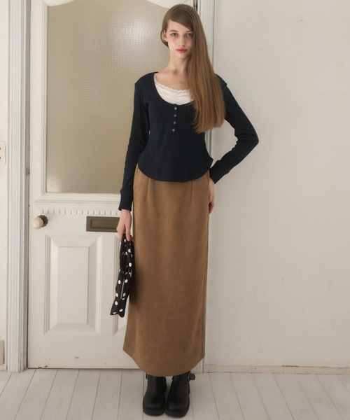 セール】スエードライクIラインタイトスカート/Suede-like I-line