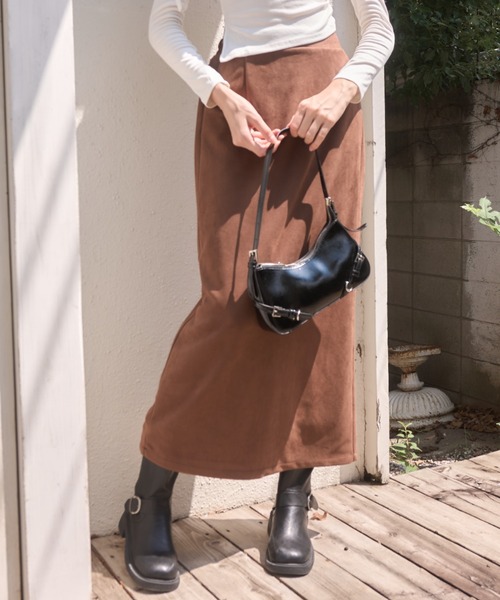 スエードライクIラインタイトスカート/Suede-like I-line tight skirt