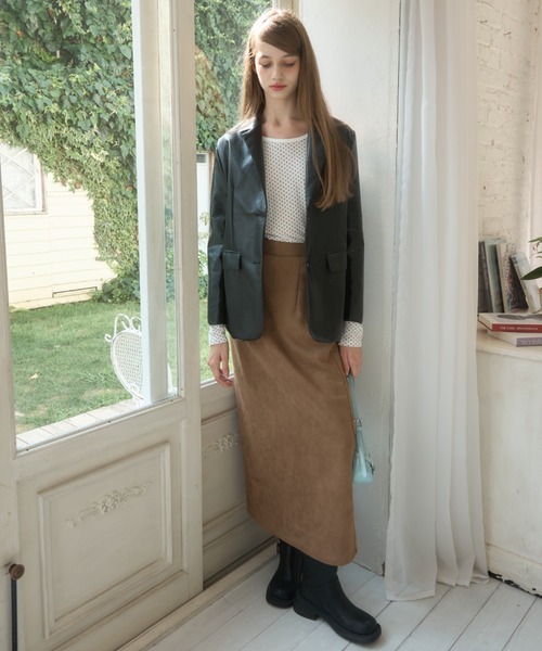 セール】スエードライクIラインタイトスカート/Suede-like I-line