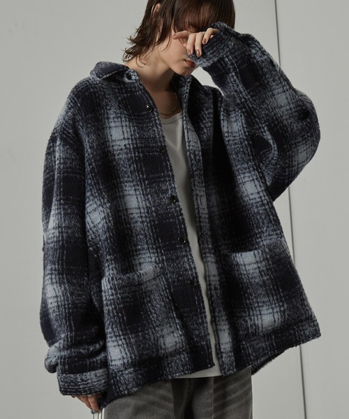 セール】【Alfred Alex】オンブレチェック オーバーサイズ シャギーCPO