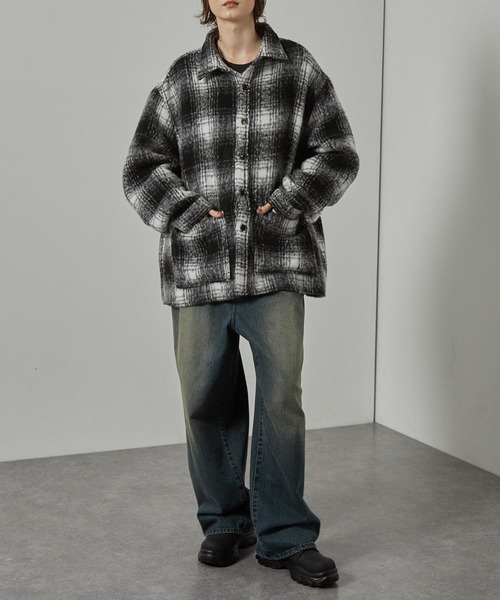 セール】【Alfred Alex】オンブレチェック オーバーサイズ シャギーCPO