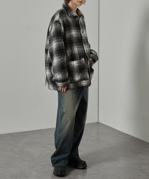 セール】【Alfred Alex】オンブレチェック オーバーサイズ シャギーCPO