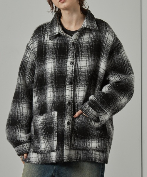 Alfred Alex（アルフレッドアレックス）の「【Alfred Alex】オンブレチェック オーバーサイズ シャギーCPOシャツジャケット（ブルゾン・メンズ・ブラック/ブラウン/ネイビー・M/L）」の11枚目の写真