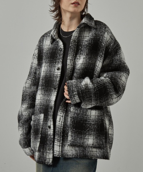 Alfred Alex（アルフレッドアレックス）の「【Alfred Alex】オンブレチェック オーバーサイズ シャギーCPOシャツジャケット（ブルゾン・メンズ・ブラック/ブラウン/ネイビー・M/L）」の12枚目の写真