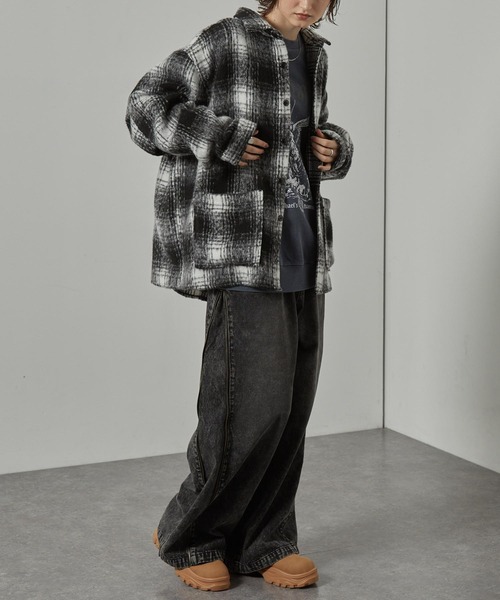 Alfred Alex（アルフレッドアレックス）の「【Alfred Alex】オンブレチェック オーバーサイズ シャギーCPOシャツジャケット（ブルゾン・メンズ・ブラック/ブラウン/ネイビー・M/L）」の17枚目の写真