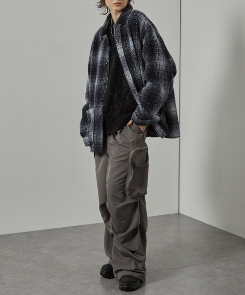 セール】【Alfred Alex】オンブレチェック オーバーサイズ シャギーCPO