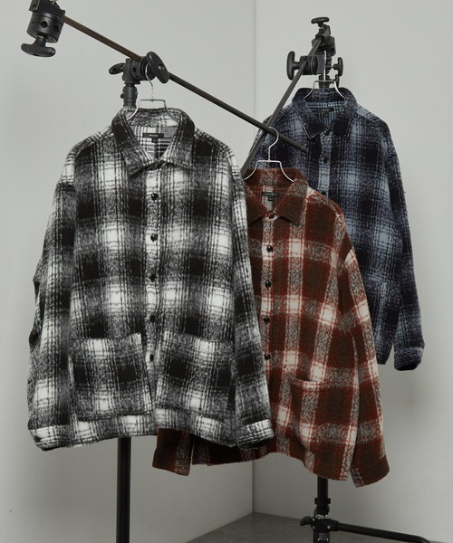 Alfred Alex（アルフレッドアレックス）の「【Alfred Alex】オンブレチェック オーバーサイズ シャギーCPOシャツジャケット（ブルゾン・メンズ・ブラック/ブラウン/ネイビー・M/L）」の4枚目の写真