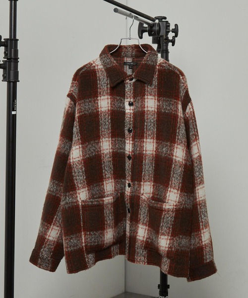 セール】【Alfred Alex】オンブレチェック オーバーサイズ シャギーCPO