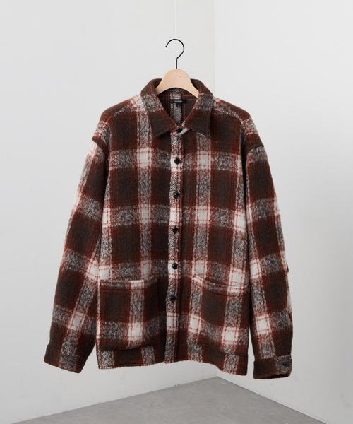 セール】【Alfred Alex】オンブレチェック オーバーサイズ シャギーCPO