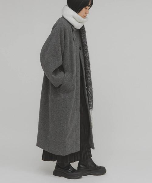 【完売品】kbf ステンカラーコクーンロングコート　チャコール38 セール】ステンカラーコクーンロングコート（ステンカラーコート