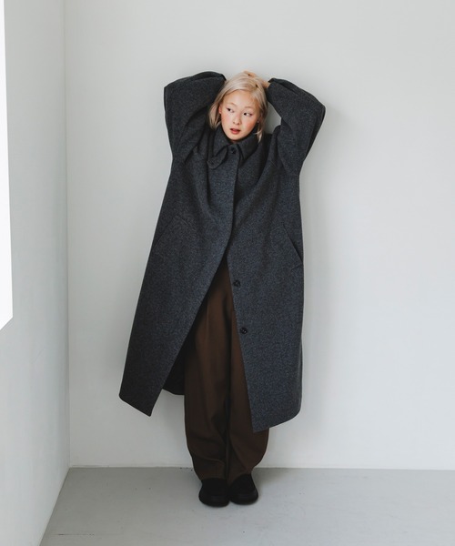 KBF コクーンロングコート ブラック　スタンドカラー　ブラック　38 KBF コクーンロングコート ブラック スタンドカラー ブラック 38