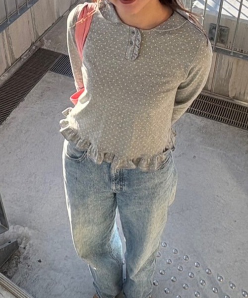 Flugge(フラッジー)の「ドットフリルトップス(Tシャツ/カットソー・レディース・グレー/ネイビー・FREE)」の9枚目の写真