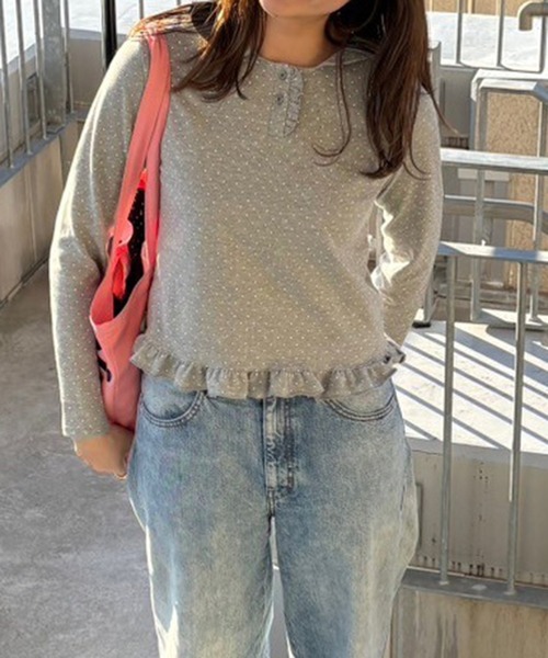 Flugge(フラッジー)の「ドットフリルトップス(Tシャツ/カットソー・レディース・グレー/ネイビー・FREE)」の10枚目の写真