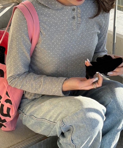 Flugge(フラッジー)の「ドットフリルトップス(Tシャツ/カットソー・レディース・グレー/ネイビー・FREE)」の14枚目の写真