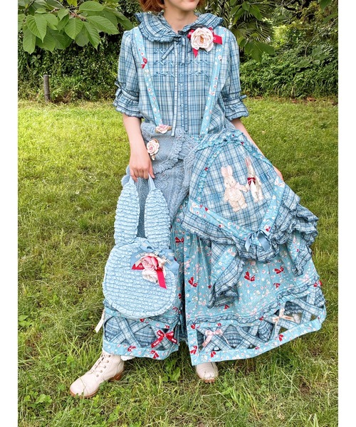 うさぎの耳フード付きオリジナルチェックワンピース（ワンピース