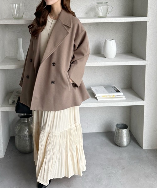 TREOVER（トレオーバー）の「【8色展開】活躍期待のウールタッチ オーバーPコート（ピーコート・レディース・アイボリー/モカ/ベージュ系その他/杢グレー/チャコール/ピンクベージュ/ダークブラウン系/ブラック・FREE）」の10枚目の写真