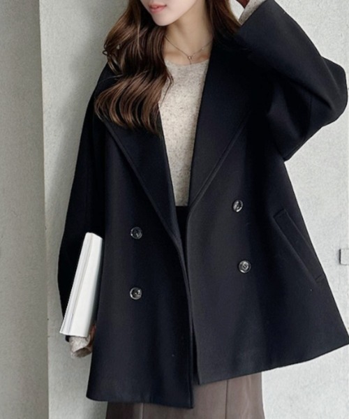 TREOVER（トレオーバー）の「【8色展開】活躍期待のウールタッチ オーバーPコート（ピーコート・レディース・アイボリー/モカ/ベージュ系その他/杢グレー/チャコール/ピンクベージュ/ダークブラウン系/ブラック・FREE）」の12枚目の写真