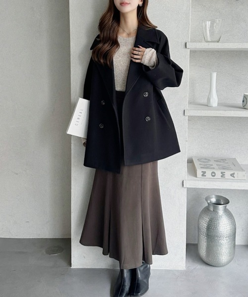 TREOVER（トレオーバー）の「【8色展開】活躍期待のウールタッチ オーバーPコート（ピーコート・レディース・アイボリー/モカ/ベージュ系その他/杢グレー/チャコール/ピンクベージュ/ダークブラウン系/ブラック・FREE）」の13枚目の写真