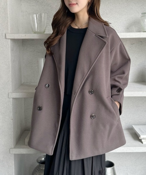 ポケットさん専用 美品✨BURBERRY　ピーコート　ダブル　ウール　ボーダー セール】【8色展開】活躍期待のウールタッチ オーバーPコート