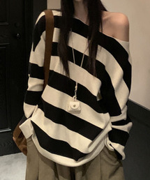 ゆるシルエットボーダーニットプルオーバー