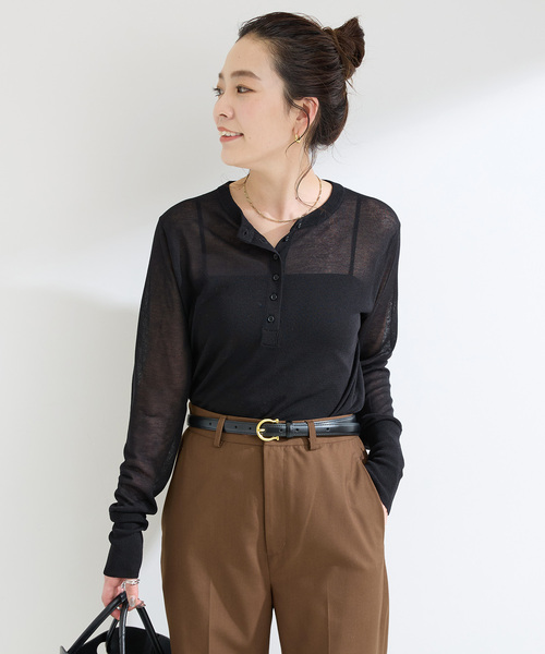 B.C STOCK(ベーセーストック)の「《追加》【WEB限定】手洗い可 / シアーニットヘンリープルオーバー(ニット/セーター・レディース・ブラウン/ピンク/ブラック・FREE)」の14枚目の写真