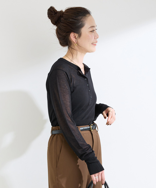 B.C STOCK(ベーセーストック)の「《追加》【WEB限定】手洗い可 / シアーニットヘンリープルオーバー(ニット/セーター・レディース・ブラウン/ピンク/ブラック・FREE)」の16枚目の写真