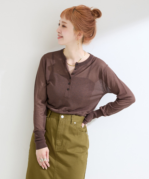 B.C STOCK(ベーセーストック)の「《追加》【WEB限定】手洗い可 / シアーニットヘンリープルオーバー(ニット/セーター・レディース・ブラウン/ピンク/ブラック・FREE)」の22枚目の写真