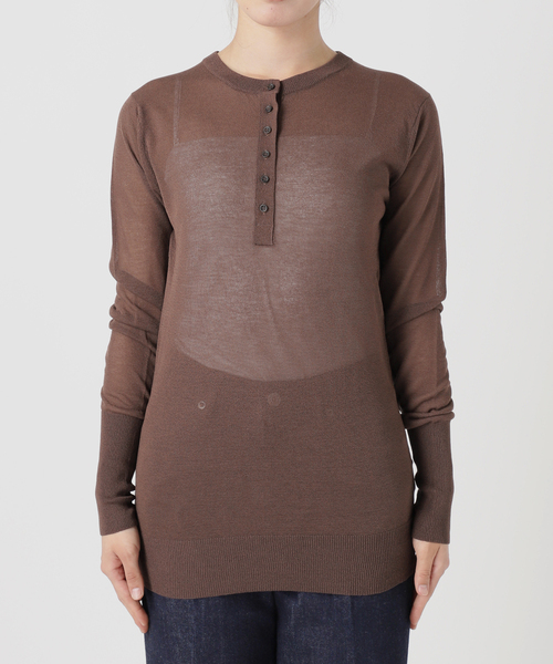 B.C STOCK(ベーセーストック)の「《追加》【WEB限定】手洗い可 / シアーニットヘンリープルオーバー(ニット/セーター・レディース・ブラウン/ピンク/ブラック・FREE)」の5枚目の写真