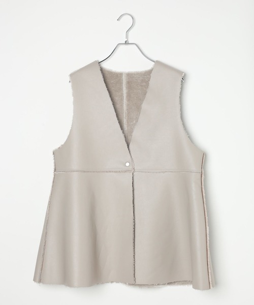 土日限定Sale❗️羊革シープスキン　ロングジレ　ベスト　ボア　リバーシブル セール】リバーシブルボアフェイクレザーベスト 598317（ベスト