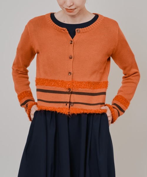 DOLLUPOOPS（ドールアップウップス）の「ポイントポップコーンマルチボーダーニットカーディガン（カーディガン/ボレロ・レディース・オレンジ/ライトグレー/ダークネイビー・38）」の3枚目の写真